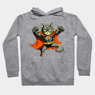 Superhero Cat Funny Cartoon Vintage Cat Superhero Drawing Hoodie